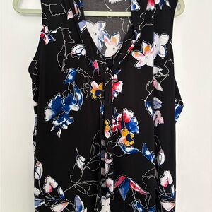Floral Sleeveless Top - Black Multicolor Tahari 3X